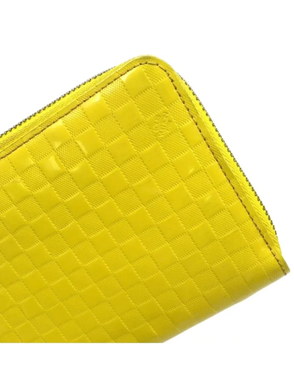 Louis Vuitton Damier Facet Zippy Wallet Leather Enamel Ivory Yellow Silver